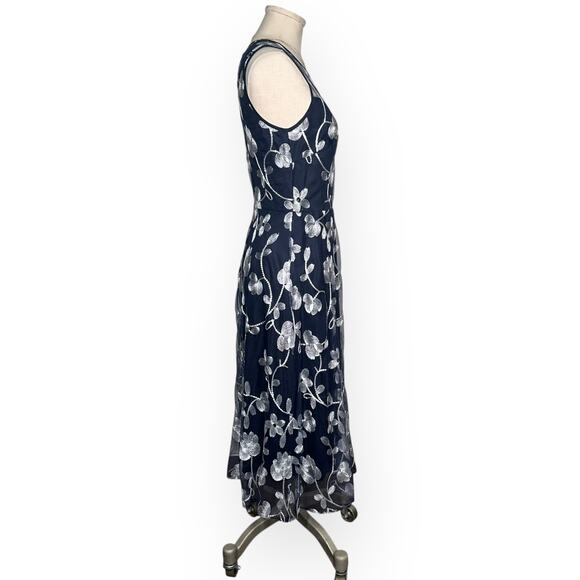 New $160 DKNY Sleeveless Floral Midi Dress Embroidered Tapestry Wedding Cocktail - Picture 6 of 12